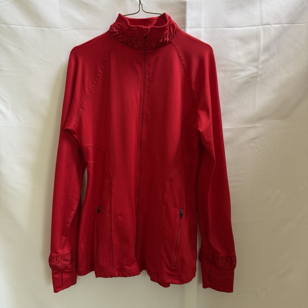 Spanx Active Slimming Contour Jacket M Red Mock Neck thumbholes anchor‎ sleeves